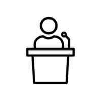 Orator speaks behind simple podium. Icon symbol illustration vector
