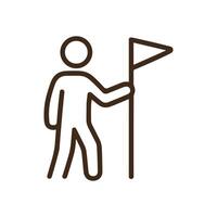 Outlined figure holding a triangular flag. Icon symbol illustration vector