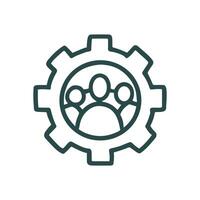 People within a working mechanical gear. Icon symbol illustration vector
