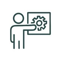 Presenter points to diagram of gear. Icon symbol illustration vector