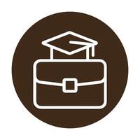 Scholarly briefcase icon within a circle. Icon symbol illustration vector