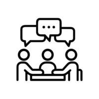 Three people discussing around a table. Icon symbol illustration vector