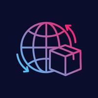 Global parcel delivery with swift movement. Icon symbol illustration vector