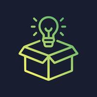 Idea pops out of a box. Icon symbol illustration vector