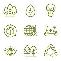 Sustainable practices icons arranged in grid. Icon symbol illustration vector
