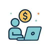 Person earning money with laptop. Icon symbol illustration vector