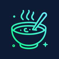 Steaming soup bowl with a spoon. Icon symbol illustration vector