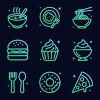 Gradient food icons on dark background. Icon symbol illustration vector