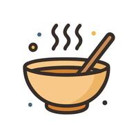 Steaming bowl with spoon and colorful dots. Icon symbol illustration vector