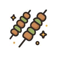 Shiny food skewers with meat and vegetables. Icon symbol illustration vector