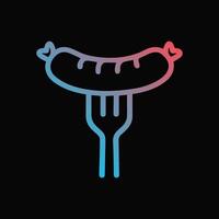 Sausage speared by gradient fork. Icon symbol illustration vector