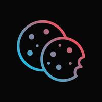 Gradient cookies one bitten on a black field. Icon symbol illustration vector