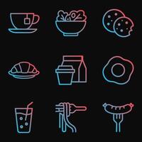 Colorful culinary icons arrayed on black. Icon symbol illustration vector