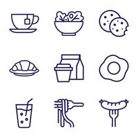 Array of breakfast and lunch items. Icon symbol illustration vector