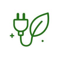 Green energy cord with leaf design. Icon symbol illustration vector
