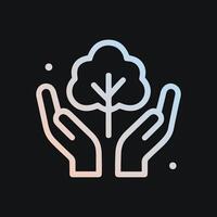 Hands cradling a sprouting tree. Icon symbol illustration vector