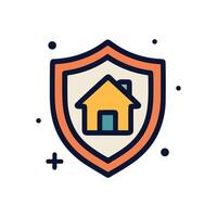 Protected dwelling within sturdy shield. Icon symbol illustration vector