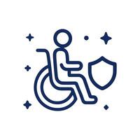 Protected wheelchair user surrounded by sparkles. Icon symbol illustration vector