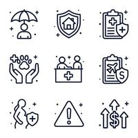 Protective insurance icon set diverse coverage. Icon symbol illustration vector