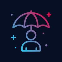Protective umbrella shielding person in gradient. Icon symbol illustration vector