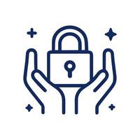 Safeguarded lock within supportive hands. Icon symbol illustration vector