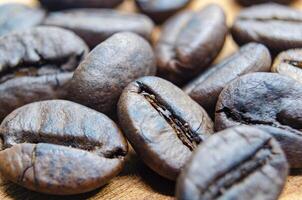 Side view of micro photography of roasted coffee beans with customizable space for text. photo