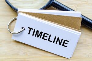 Timeline text on notepad denoting deadlines or time related matters photo