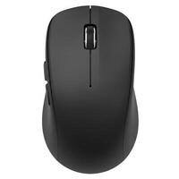 Ergonomic black computer mouse with side buttons isolated on a white background photo