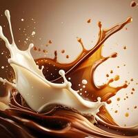 coffee cream milk with a splash of caramel floating in the air photo