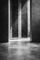 Modern Minimalist Interior with Stone Textures and Dramatic Lighting photo