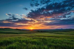 Sunrise over a grassy plain photo