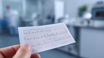 A person holding up a piece of paper with an ecg on it photo