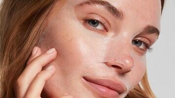 A woman with a clear face mask on her face photo