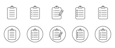 Clipboard icon set in thin line style. document symbol set. document check list icon sign. vector