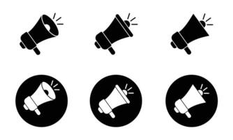 Megaphone icon set in black and white color. loudspeaker symbol. promotion icon in silhouette. vector