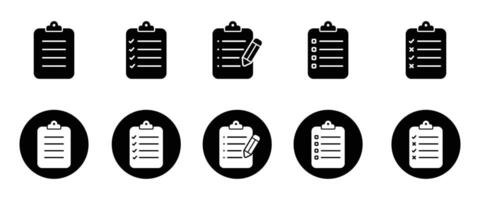 Clipboard icon set in black and white color. document symbol set. document check list icon sign. vector