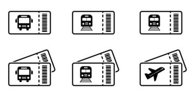 Travel ticket for bus, train and plane ticket thin line icon set. transit ticket collection. Public transport pass set with barcodes thin outline design. vector
