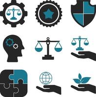 Business Ethics Icon Set - Honesty, Integrity, Commitment and Decision, Social Responsibility, Increased Corporate Values, Trustworthiness, Reliability, Teamwork, You Can Easily Change Color. vector