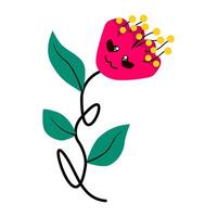 Cute smiling flower character with heart eyes, cartoon character design illustration in retno 60s and 70s hippie style. vector