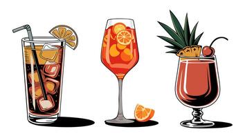 set of retro style cocktails isolated vector