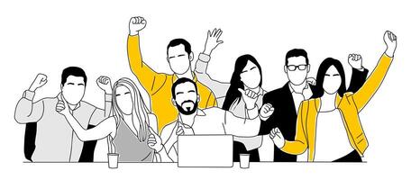 Diverse business team celebrating success at work vector