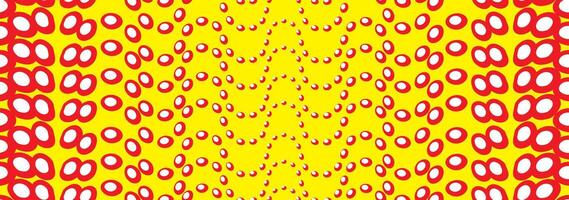 Dotted wavy line popart texture. Seamless patteren with polka dots egg shape. Yellow, red and white stylish abstract textuire. Artistic wave ornament vector