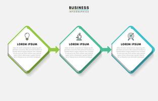 Rounded square infographics design template with 3 steps or icons vector