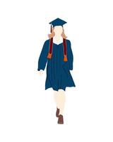 Graduate in cap and gown walking towards confidently vector
