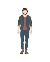 Man in casual clothing with backpack and beard vector