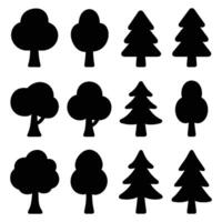 Tree Silhouette Set Simple Pine and Deciduous Tree Icons Clipart vector
