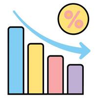 Decreasing bar graph showing percentage drop vector
