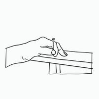 black and white line. people is nailing the table. only hand and nail are visible. Cartoon Style Illustration vector