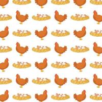 Pattern with chicken and chicken eggs in a nest. Wallpaper, background. vector