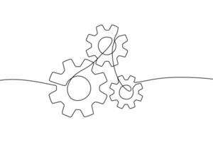 Single continuous line symbol of machine wheel gears illustration vector